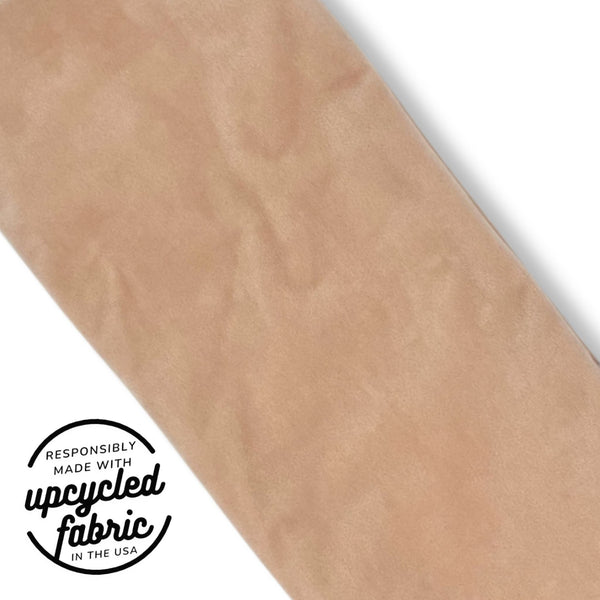 Close-up of the reclaimed blush pink velvet fabric showcasing the soft texture and craftsmanship of the Rosé Velvet Original Wand Pouch.