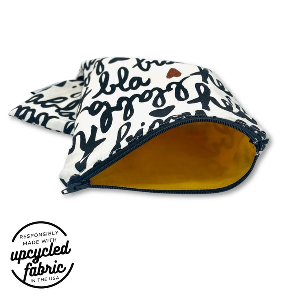 Interior yellow cotton lining of the Bisou Wand Pouch, machine washable.