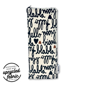 Front view of the Bisou Wand Pouch, discreet storage case made from reclaimed fabric.