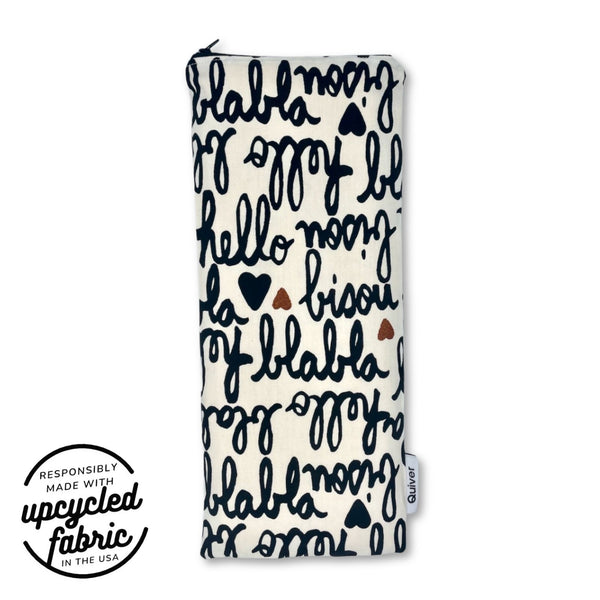 Front view of the Bisou Wand Pouch, discreet storage case made from reclaimed fabric.
