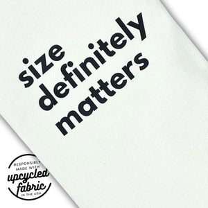 Wand pouch with “Size Definitely Matters” printed in black text close up detail