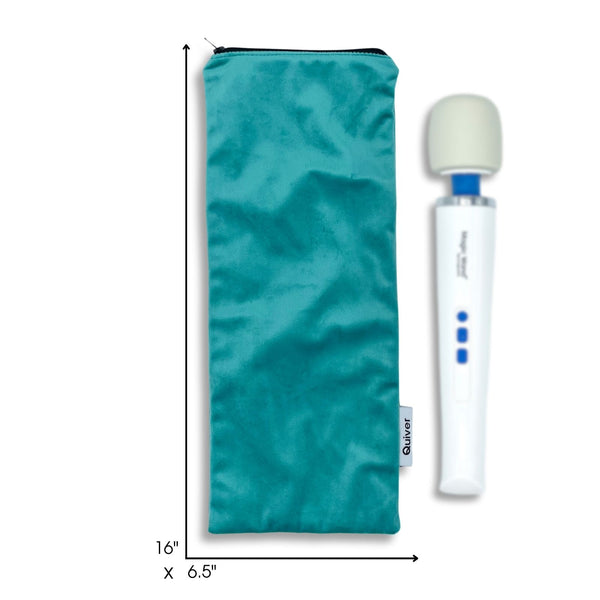 fit dimensions of discreet storage pouch for full-size handheld wellness devices and personal items.