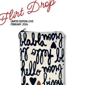 Original wand massager storage pouch in French script Bisou fabic – elegant, discreet vibrator bag for full-size wand-style massagers