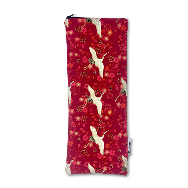 Quiver.love Golden Cranes wand massager storage pouch with elegant Japanese fabric and floral crane motif