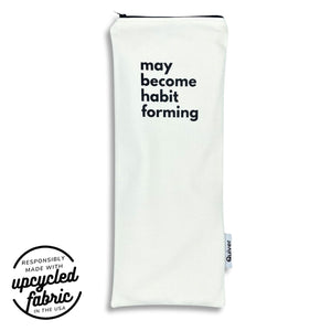Wand pouch with “Heavy on the Self-Love” text printed on off-white denim.
Discreet, zippered case with cotton lining for wellness accessories, made in the USA.