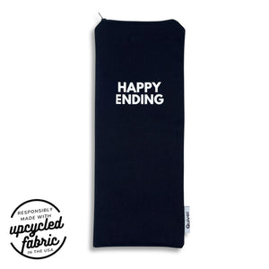 Discreet black cotton pouch with glitter text for full-size personal wellness device storage. 
