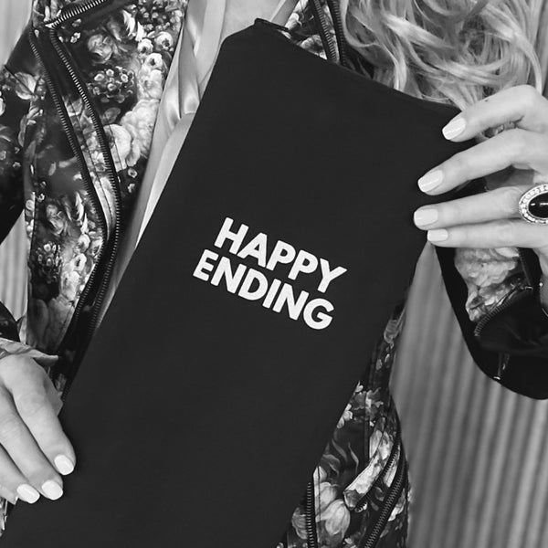 Discreet black cotton pouch with glitter text for full-size personal wellness device home storage or TSA friendly travel