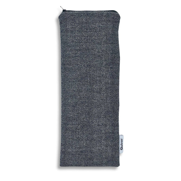 Elegant navy wand pouch with ivory Japanese Same Komon pattern and magenta cotton lining.