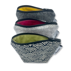XS Zipper Pouch by Quiver.Love in classic Japanese fabric patterns, 3 color variations. Fully lined, small coin purse size