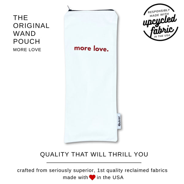 Original Magic Wand storage bag. Fits hitachi wand, wand massagers and other sex toys.  White denim with More Love in red, usa made from reclaimed fabric