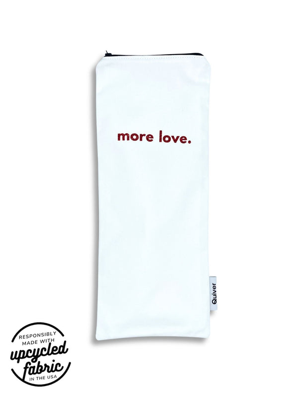 Original Magic Wand storage bag. Fits hitachi wand, wand massagers and other sex toys.  White denim with More Love in red