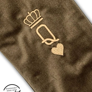 Queen of hearts embroidery detail on Sex Toy travel bag, zipper pouch. Fits wand vibrator or adult toys, made in the USA