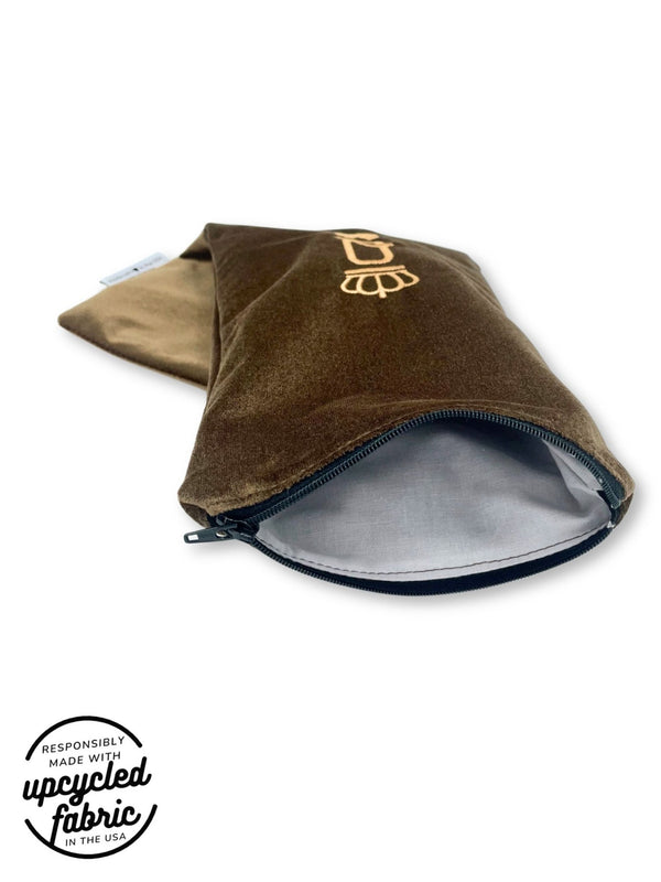 lining detail on vibrator travel bag, zipper pouch. Fits wand massager or other sex toys and adult toys.  Made in the USA