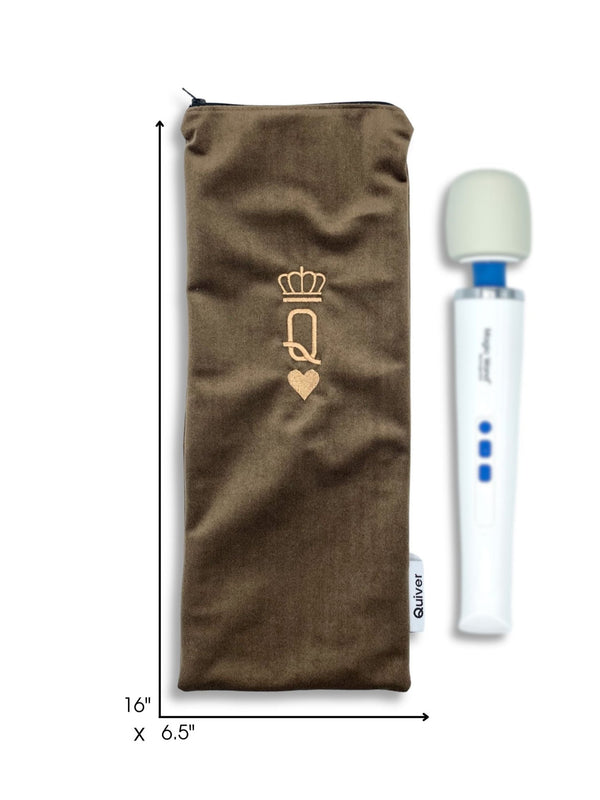 size details of wand vibrator travel bag, zipper pouch. Fits hitachi wand or other sex toys and adult toys.  Made in the USA
