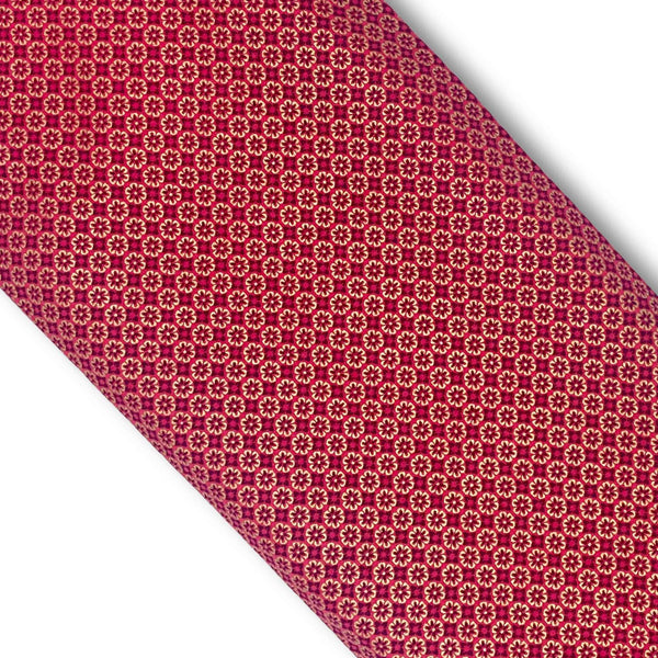 Close-up of red and gold cherry blossom pattern on premium Japanese cotton – Red Blossoms pouch for wand vibrators and wellness accessories