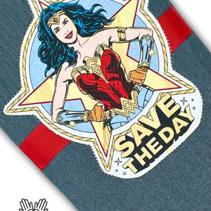 Save the Day appliqué detail on Hitachi Wand bag, travel case.  Made of up-cycled denim in the USA by Quiver.Love