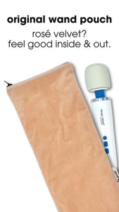 Storage case for wand massager, magic wand or adult toy.  Made from pale pink velvet by Quiver.love