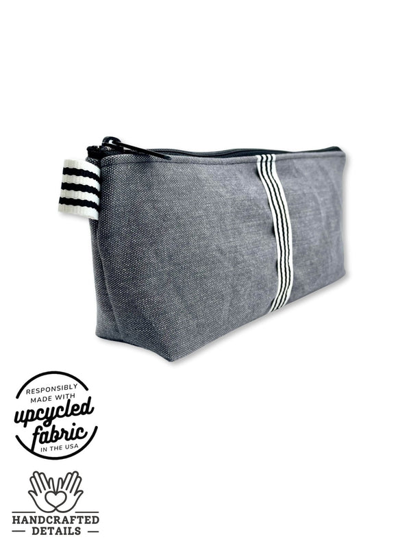 sex toy vibrator storage, travel bag in gray denim, made in the usa by Quiver.Love