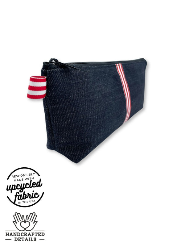 sex toy vibrator storage, travel bag in dark midnight denim, made in the USA by Quiver.Love