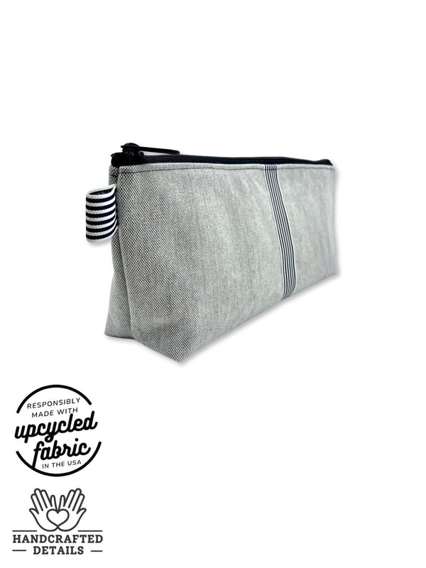 sex toy vibrator storage, travel bag in pale denim, made in the USA by Quiver.Love