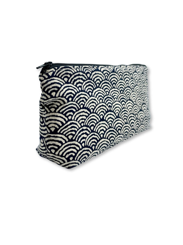 vibrator storage, travel bag in navy blue Japanese waves fabric, made in the USA by Quiver.Love