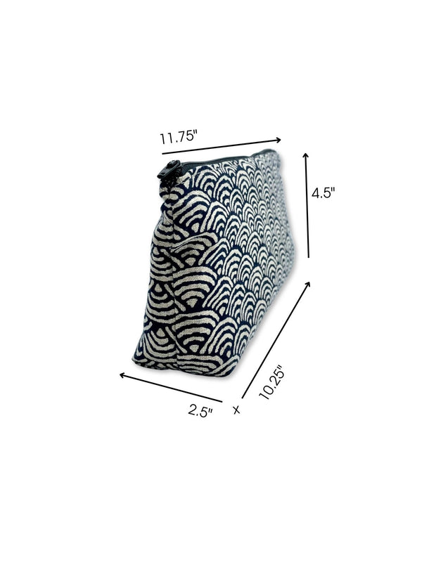 dimension detail of large zipper bag for vibrator adult toy in Japanese arch pattern fabric by Quiver.Love