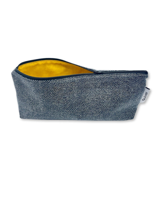 yellow cotton lining detail of vibrator, sex toy storage bag in Japanese dot fabric by Quiver.love