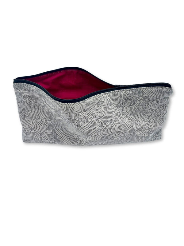magenta cotton lining detail of vibrator, sex toy storage case in Japanese waves fabric by Quiver.love