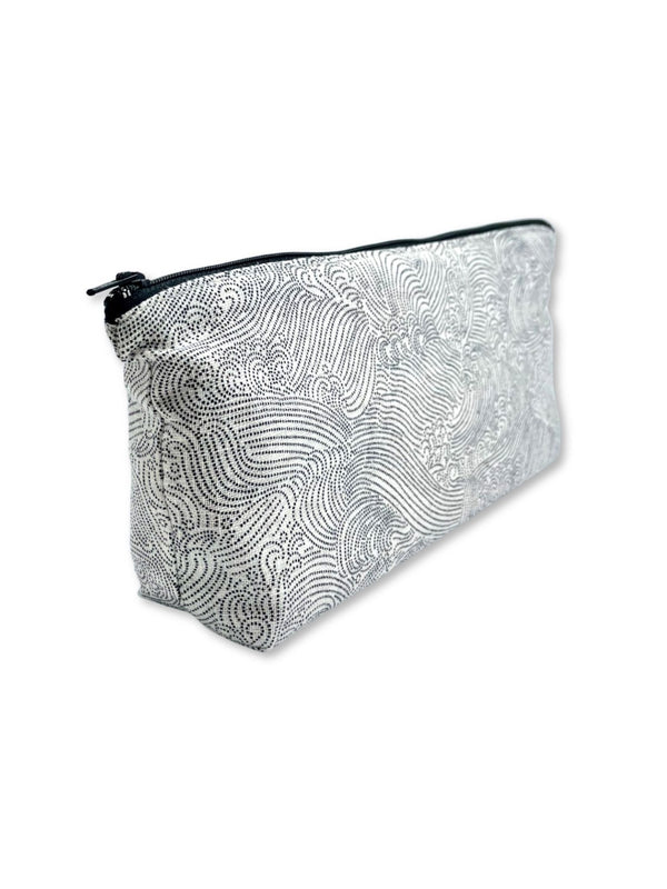 personal massager storage, travel bag in white waves Japanese cotton fabric, made in the USA by Quiver.Love
