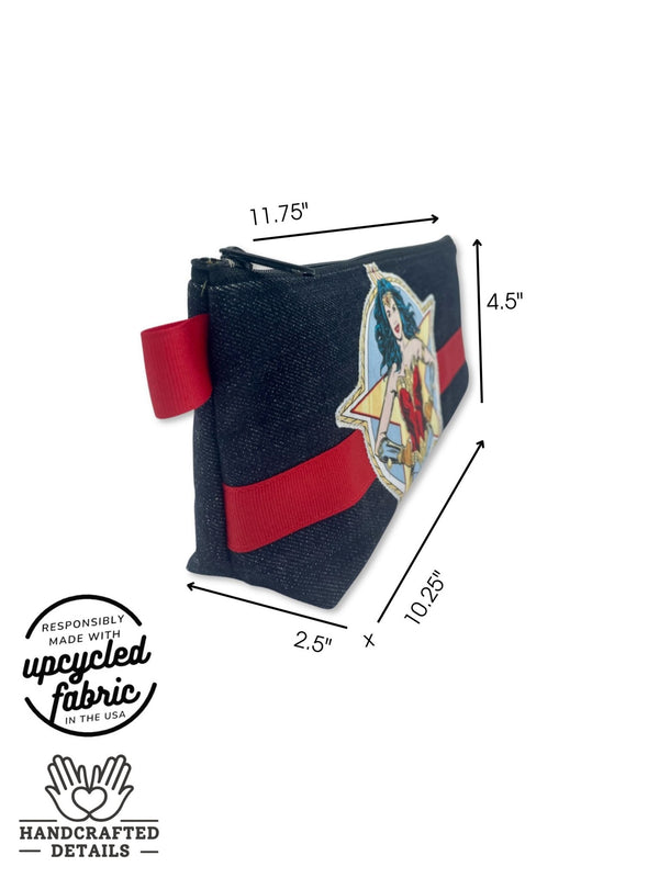 measurement detail of large zipper bag for vibrator adult toy in dark denim by Quiver.Love