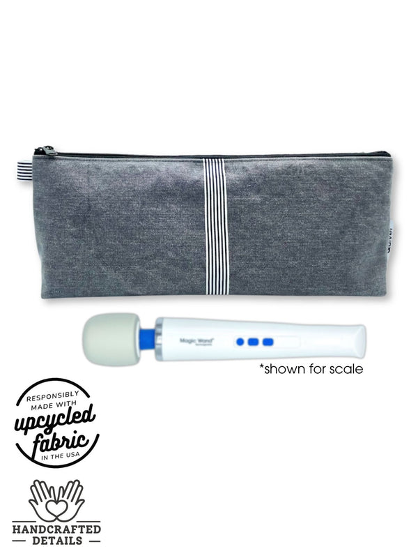 wand massager, sex toy storage, travel bag in dark gray denim, made in the USA by Quiver.Love