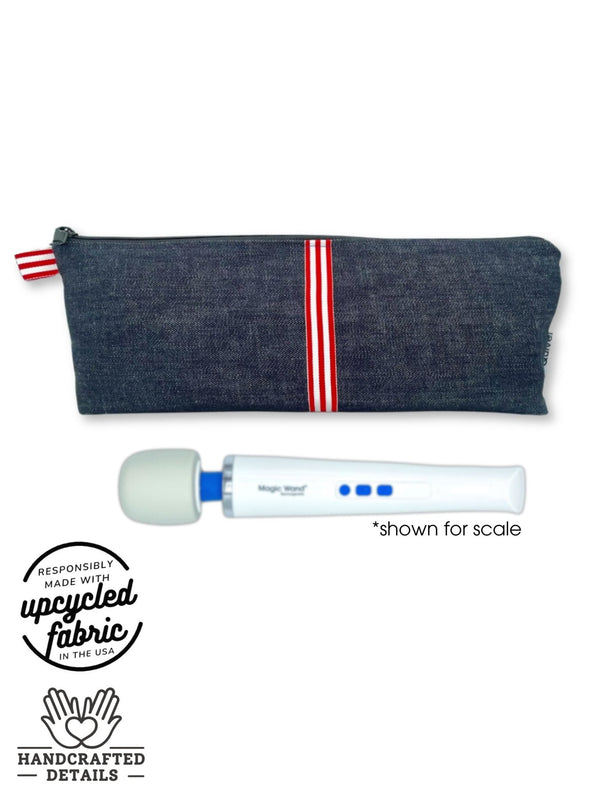 Wand Massager Travel Pouch in Denim & Ribbon by Quiver.Love
